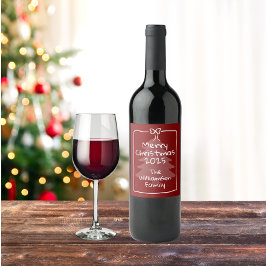 Custom Burgundy Whimsical Doodle Christmas  Vinflaska Etikett