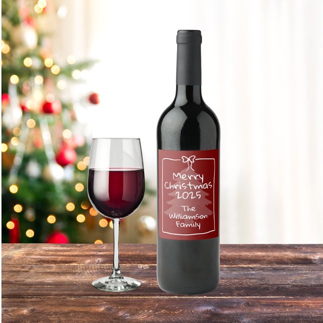 Custom Burgundy Whimsical Doodle Christmas  Vinflaska Etikett (Skapare uppladdad)