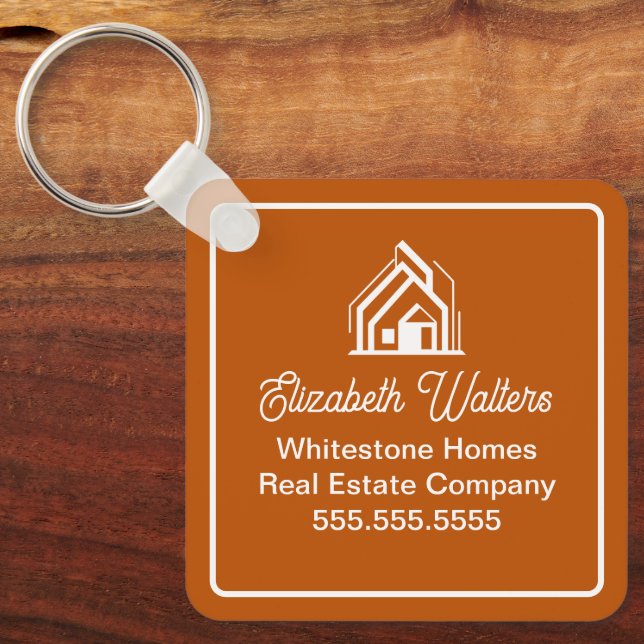 Custom Burnt Orange Real Estate Company Realtor Nyckelring (Framsida)