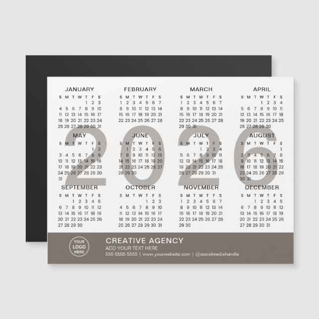Custom Business 2026 Magnetic Calendar (Fram/baksida)