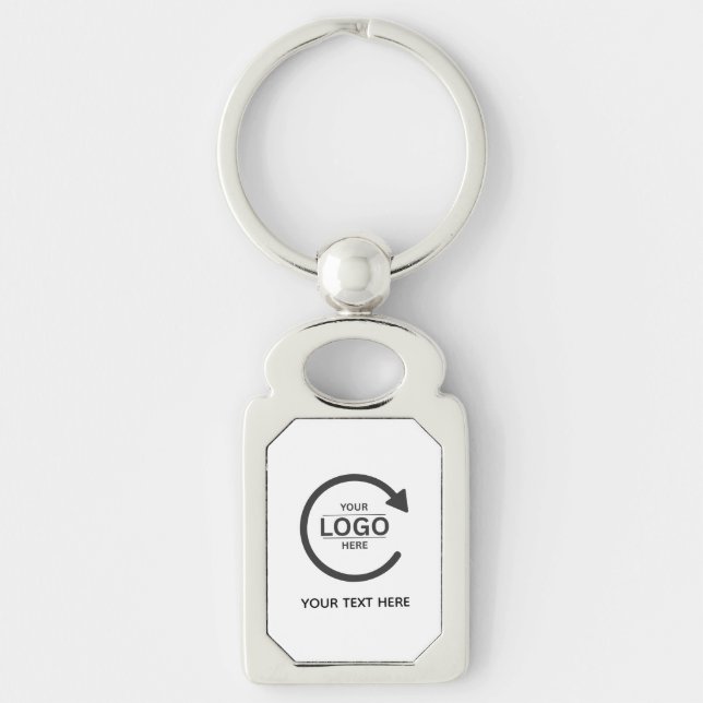 Custom Business Brand Logo Rektangulärt Silverfärgad Nyckelring (Framsidan)