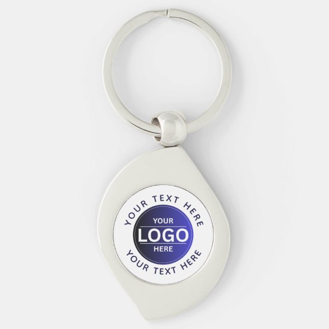 Custom Business Brand Logo Swirl Silverfärgad Nyckelring (Framsidan)