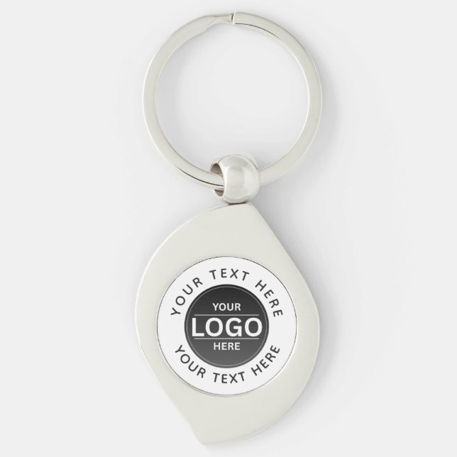 Custom Business Brand Logo Swirl Silverfärgad Nyckelring (Framsidan)