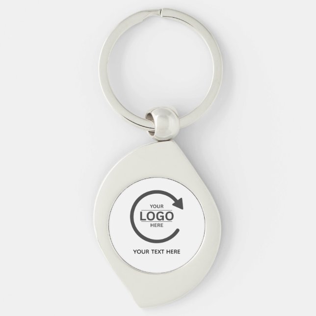 Custom Business Brand Logo Swirl Silverfärgad Nyckelring (Framsidan)