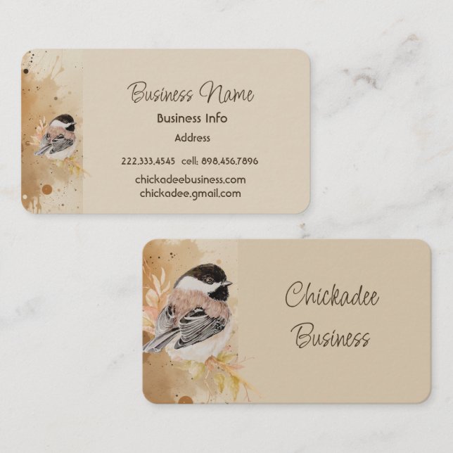 Custom Business Chickadee Bird Business Visitkort (Fram/baksida)