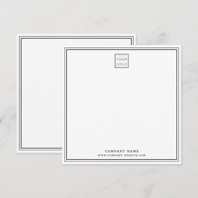 Custom Business Company Logo Black Double Border Anteckningskort (Fram/baksida)