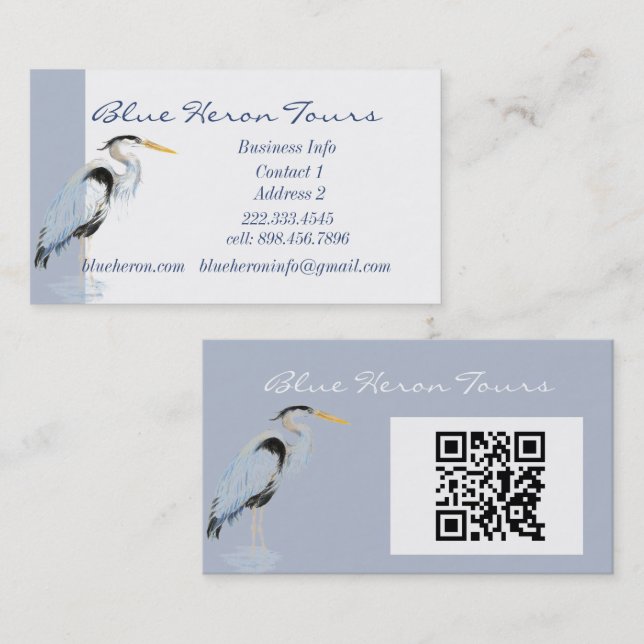 Custom Business Great Blue Heron Bird QR Code Visitkort (Fram/baksida)