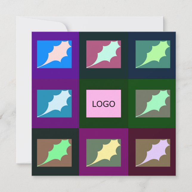 Custom Business Logo and Wish, Elegant Leaf Art Julkort (Framsida)