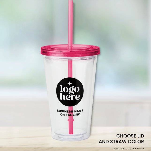 Custom Business Name Logo Acrylic Tumbler Take Away Mugg (Image shows 20-oz acrylic tumbler Customize it with your logo and text. Choose color.)