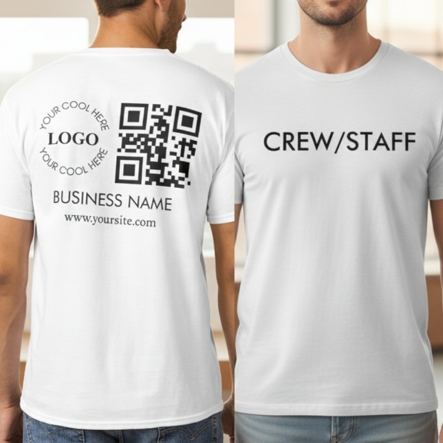 Custom Business QR Code Logo Front Back Crew Staff T Shirt (Custom Business QR Code Logo Front Back Crew Staff T-Shirt Uniform)
