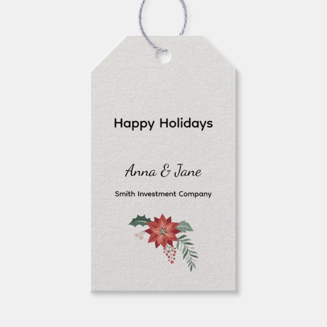 Custom Business Red Holiday Flower Bough Holiday  Presentetikett (Framsidan)