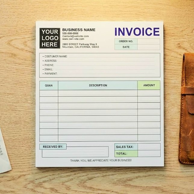 Custom Business Sales Invoice Forms, Company Logo Anteckningsblock (custom carbonless invoice forms)