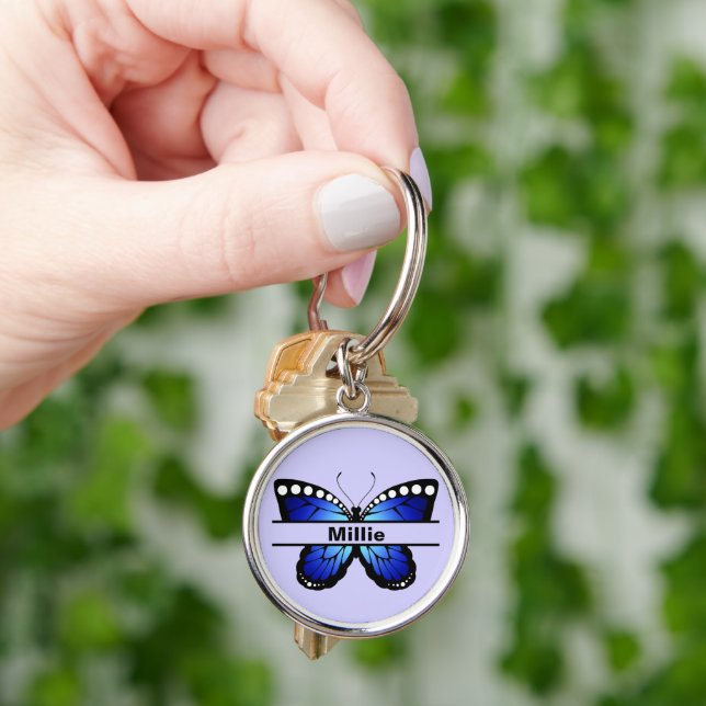 Custom Butterfly Name Keychain Gift for Her Rund Silverfärgad Nyckelring (Hand)