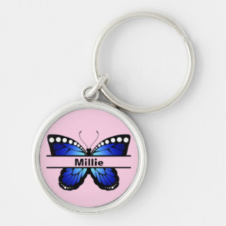 Custom Butterfly Name Keychain Gift for Her Rund Silverfärgad Nyckelring