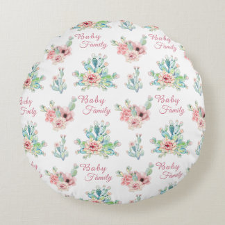 Custom Cacti Floral Round Pillow Rund Kudde