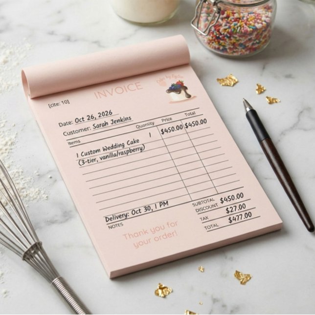 Custom Cake & Bakery Business Invoice Notepad Anteckningsblock (Skapare uppladdad)