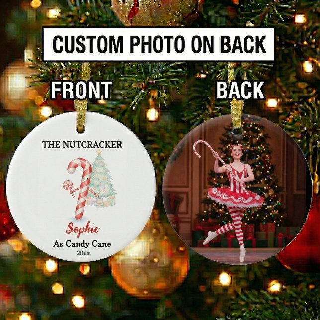 Custom Candy Cane Nutcracker Photo Christmas Julgransprydnad Keramik (Skapare uppladdad)