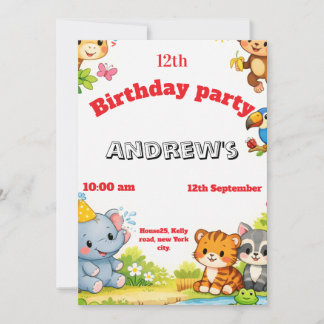 Custom Cartoon Animal Birthday Invitation Inbjudningar