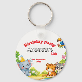 Custom Cartoon Animal Birthday Invitation Nyckelring