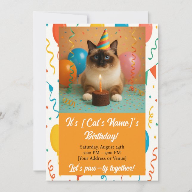 Custom Cat Birthday Party Invitation Inbjudningar (Framsida)