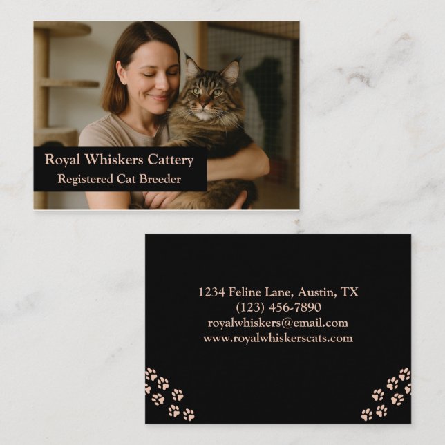 Custom Cat Breeder Business Card with Photo  Visitkort (Fram/baksida)