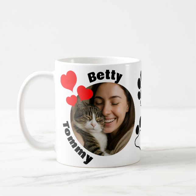 Custom Cat Lover Mug with 2 Photos & Names  Kaffemugg (Vänster)