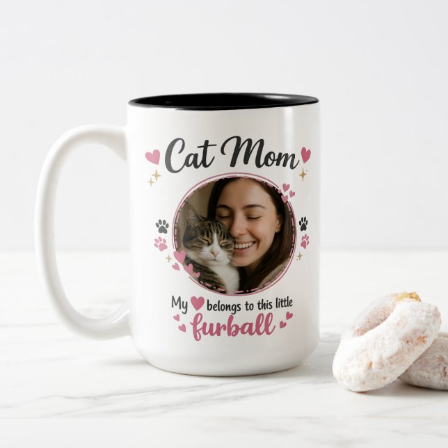 Custom Cat Mom Mug with Photo – Gift For Cat Mom Två-Tonad Mugg (Med munk)
