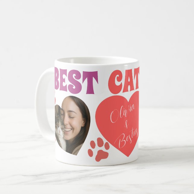 Custom Cat Mom Photo Mug Kaffemugg (Framsida vänster)