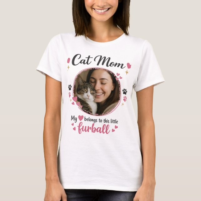 Custom Cat Mom T-Shirt with Photo  (Framsida)