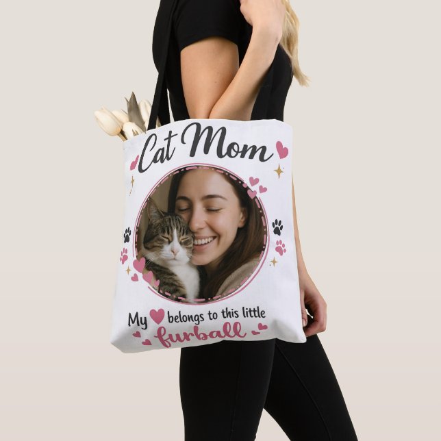 Custom Cat Mom Tote Bag with Photo Tygkasse (Närbild)