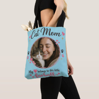 Custom Cat Mom Tote Bag with Photo Tygkasse