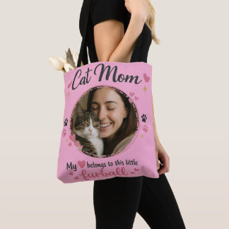 Custom Cat Mom Tote Bag with Photo Tygkasse
