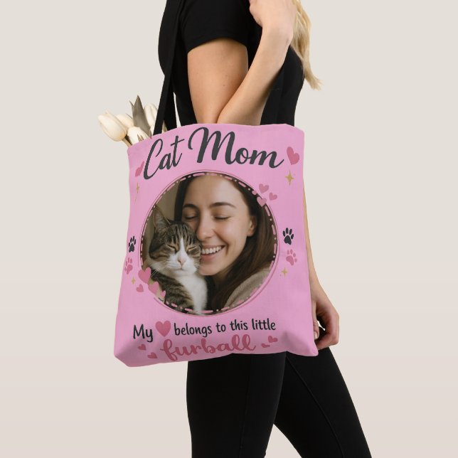 Custom Cat Mom Tote Bag with Photo Tygkasse (Närbild)