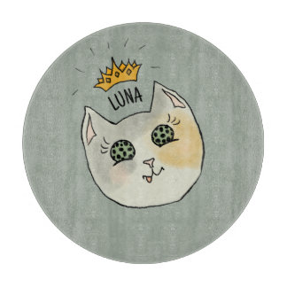 Custom Cat Name Art - Chubby White Cat with Crown