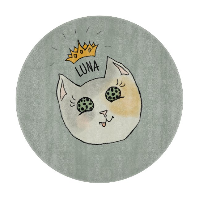 Custom Cat Name Art - Chubby White Cat with Crown (Framsidan)