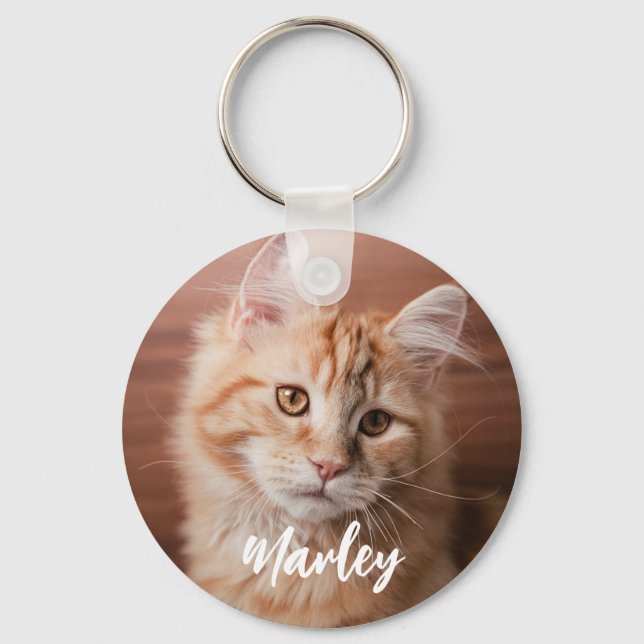 Custom Cat Photo and Name Script Nyckelring (Framsida)