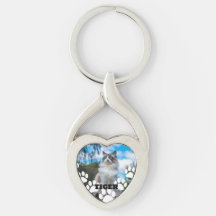 Custom Cat Photo Heart-Shaped Keychain with Name