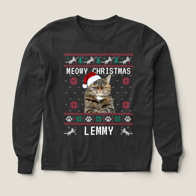 Custom Cat Ugly Christmas Sweatshirt with Photo T Shirt (Design framsida)