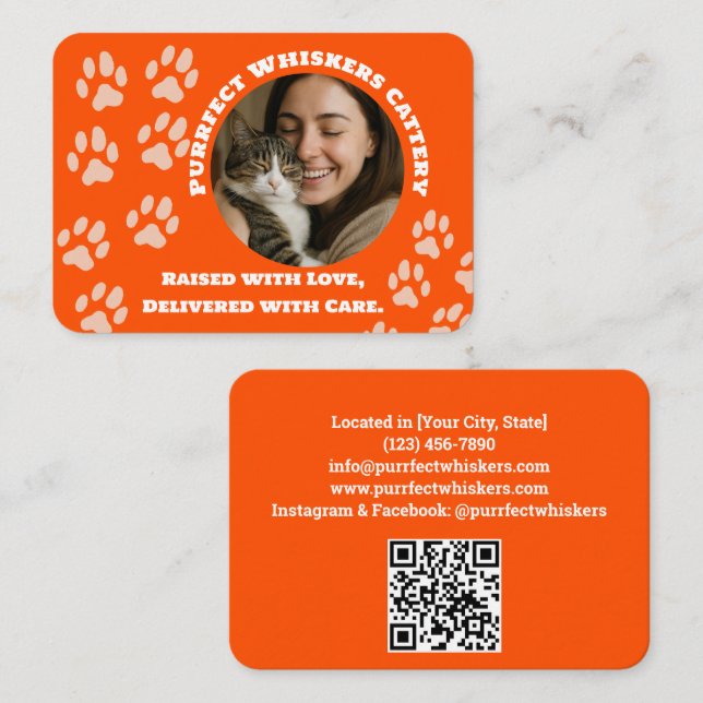 Custom Cattery Business Card – Orange  Visitkort (Fram/baksida)