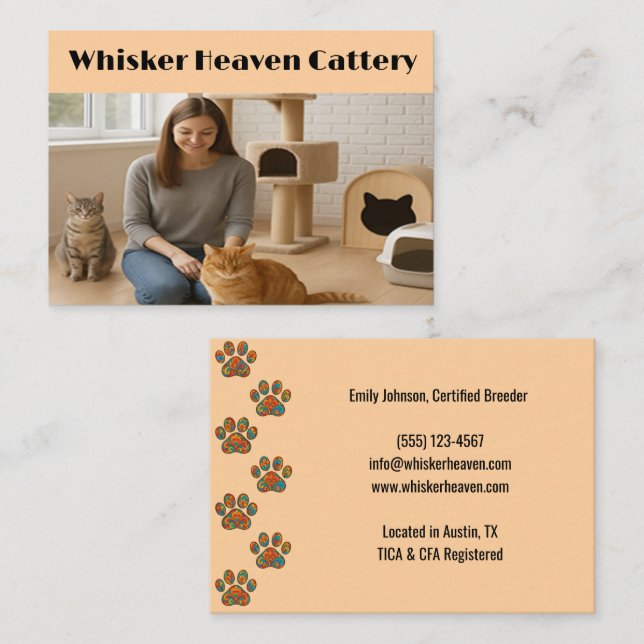 Custom Cattery Business Card with Photo  Visitkort (Fram/baksida)