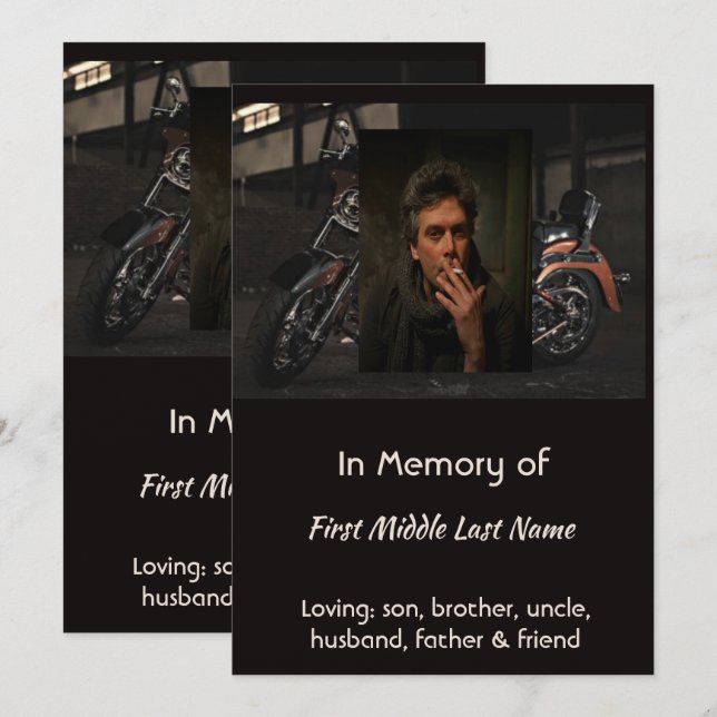 Custom Celebration of Life Service Invite Biker Inbjudningar (Fram/baksida)