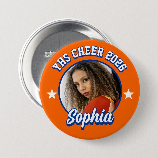 Custom Cheerleader Brag Button, Game Day Cheer Knapp (Framsida & baksida)
