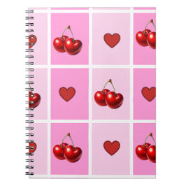 Custom Cherry Heart Checkerboard Pattern Anteckningsbok