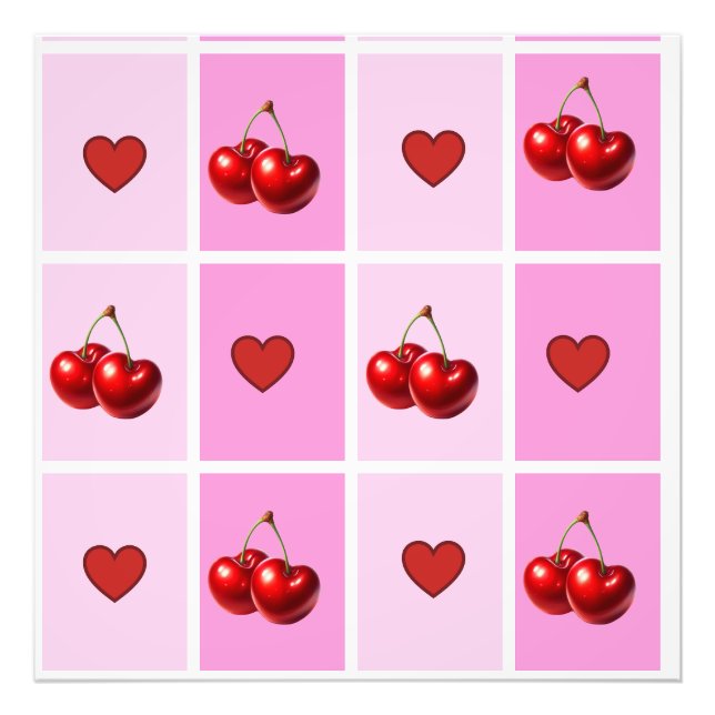 Custom Cherry Heart Checkerboard Pattern Fototryck (Framsidan)
