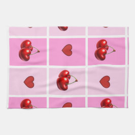 Custom Cherry Heart Checkerboard Pattern Kökshandduk