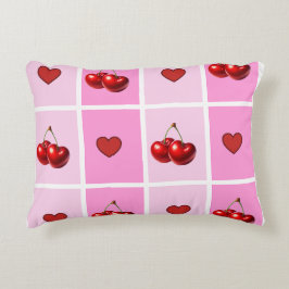 Custom Cherry Heart Checkerboard Pattern Prydnadskudde