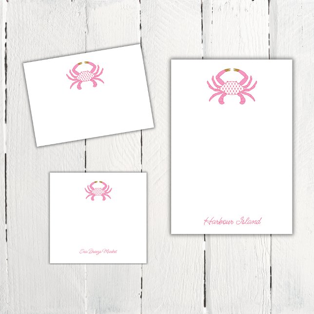 Custom Chic Pink Crab | Coastal Sticky Notes Post-it Block (Skapare uppladdad)