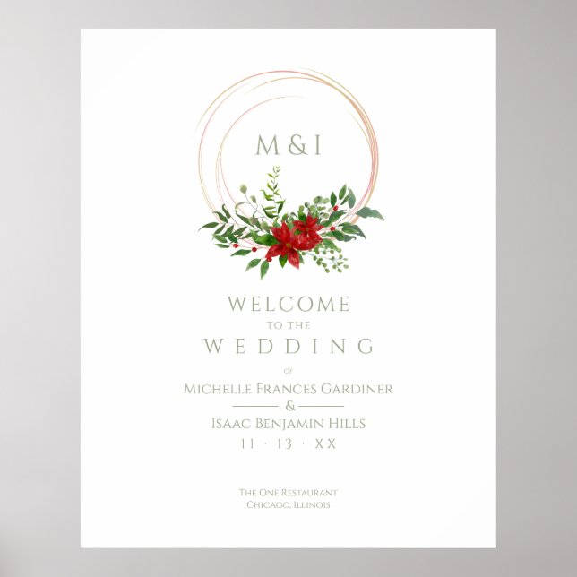 Custom Chic Poinsettia Christmas Wedding Welcome Poster (Framsidan)