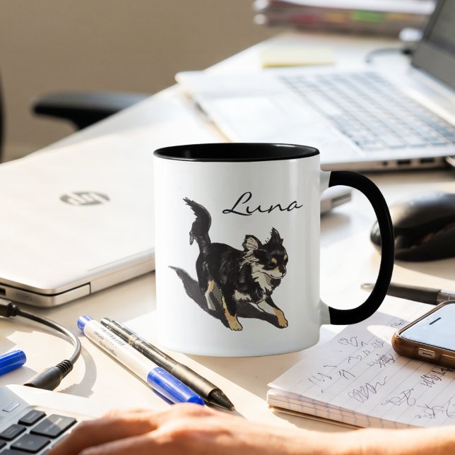 Custom Chihuahua Art Mug with Personalized Name Mugg (Skapare uppladdad)