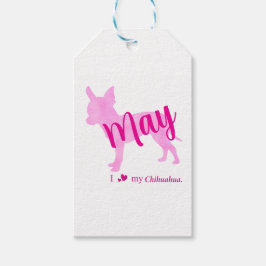 Custom Chihuahua Gift Tag Pastel Pink Silhouette Presentetikett